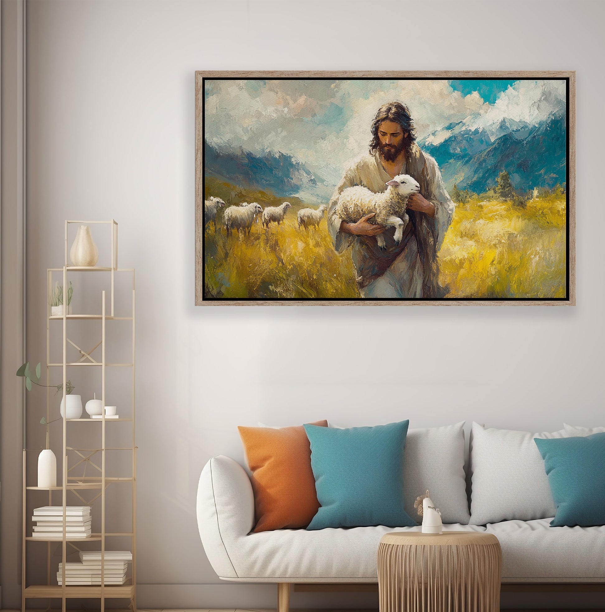 Shepherd’s Love Poster, Jesus Sheep Poster, Living Room Wall Art, Home Decor, Peaceful, Jesus Poster, Modern Home, Beautiful Gift Idea